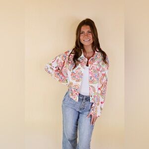 NEW! Emily Wonder Colorful Paisley Jacket - Button up - Crystal Fringe - Size L